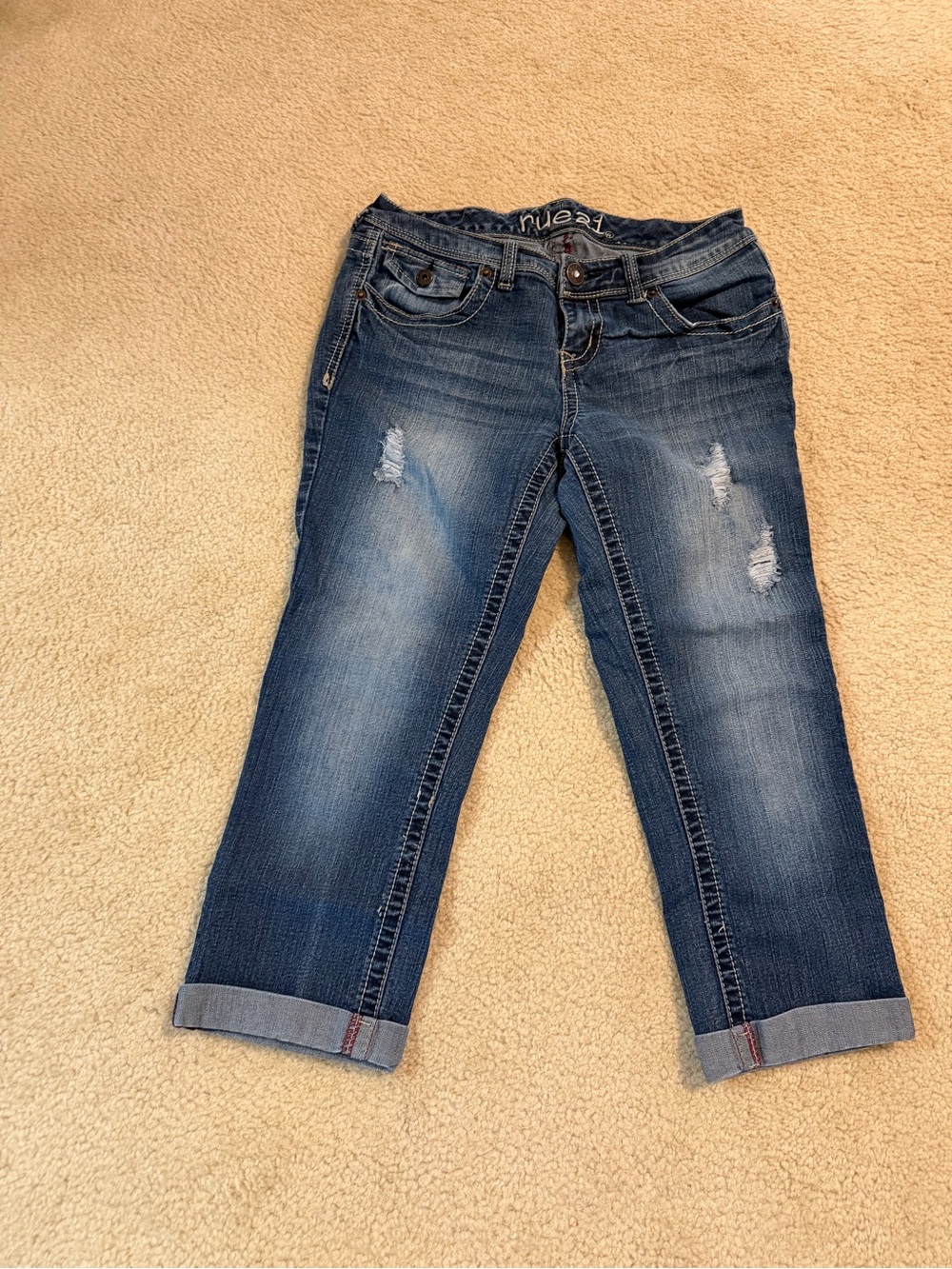 Rue21 Dark Blue Distressed Cropped Jeans
